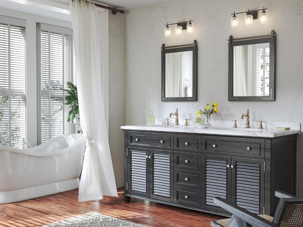 Farmhouse Bathroom Mirror, 22"x30" Black Rustic Farmhouse Mirror