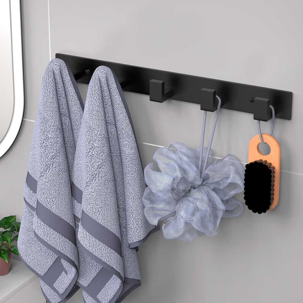 PMMASTO Stainless Steel Wall Coat Rack, Black- 5 Hooks, 2 Pack, L Shape
