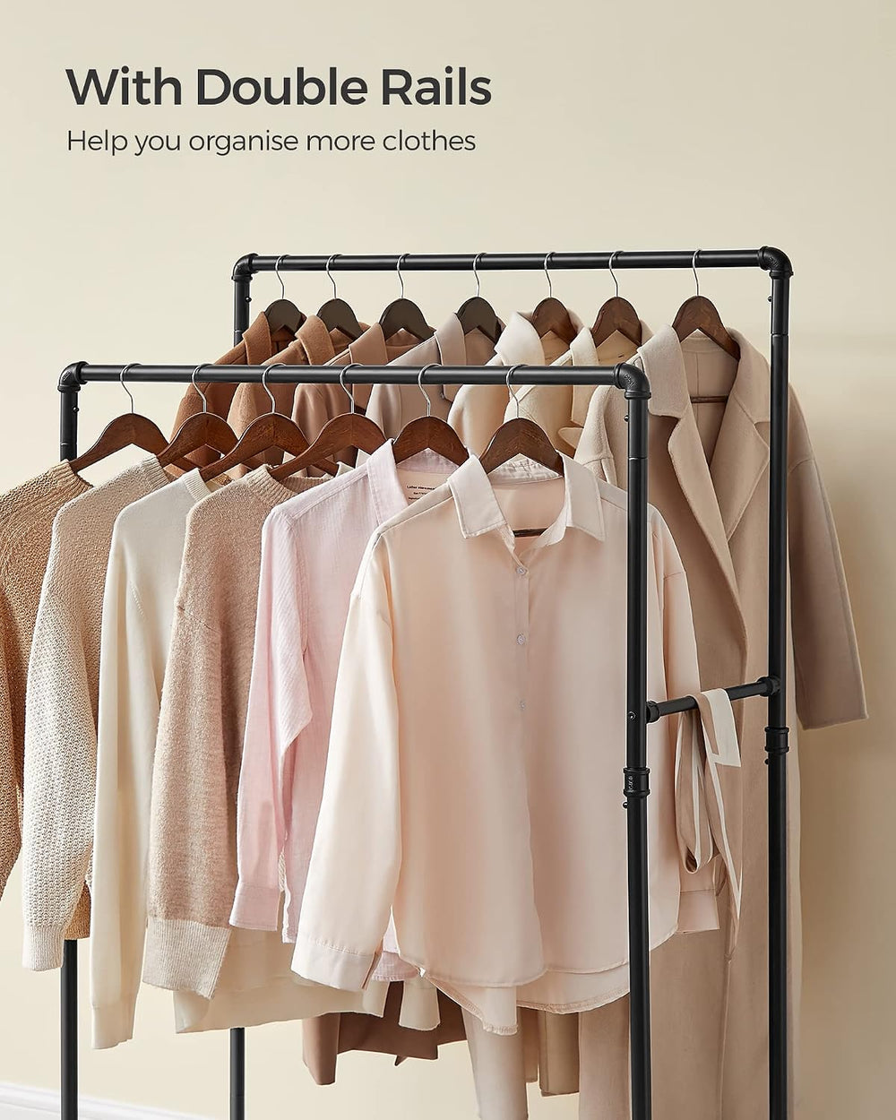 SONGMICS Heavy-Duty Clothes Rack, Double-Rod, Metal Frame on Wheels