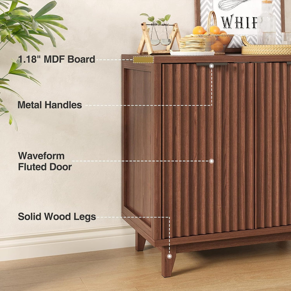 Befrases Buffet Cabinet with Storage Fluted Sideboard Accent Modern Credenza ...
