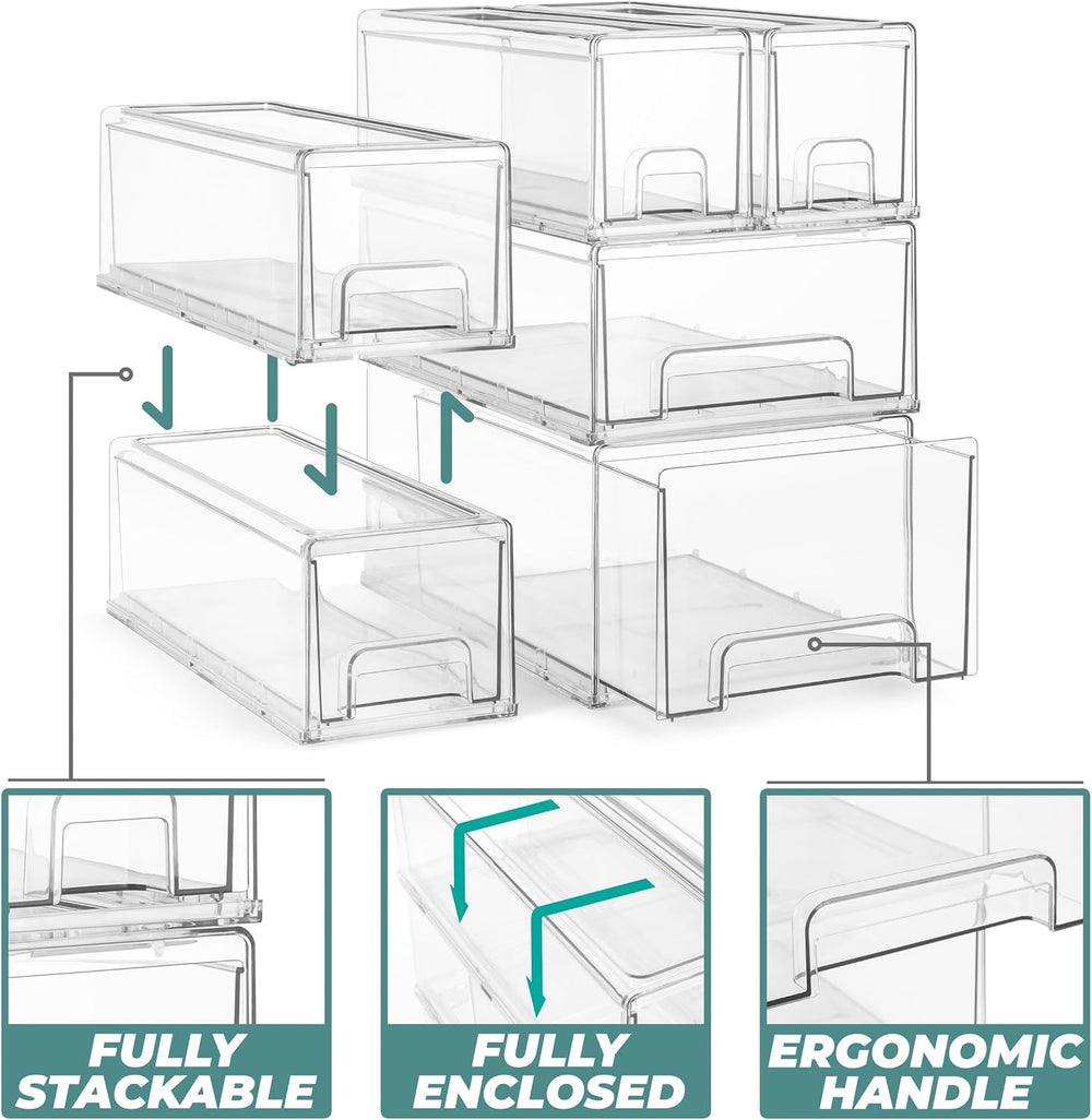 Sorbus Clear Stackable Storage Drawers with Pull-Out Bins (Large, 2 Pack)