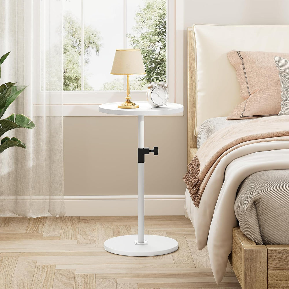 Small Round Side End Table, Adjustable Height Drink Table for Small Spaces