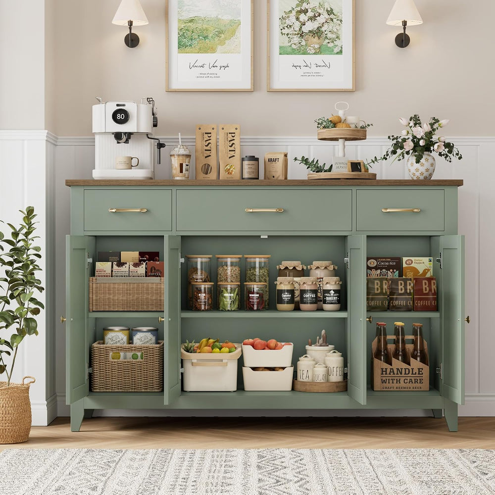 HORSTORS 55" W Buffet Cabinet with Storage, Kitchen Storage Cabinet, Green