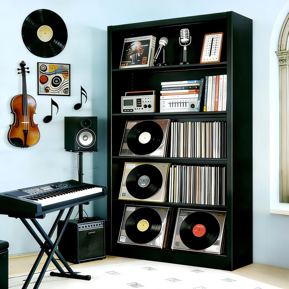 66" Record Player Stand with Vinyl Storage, Metal Media Storage Cabinet