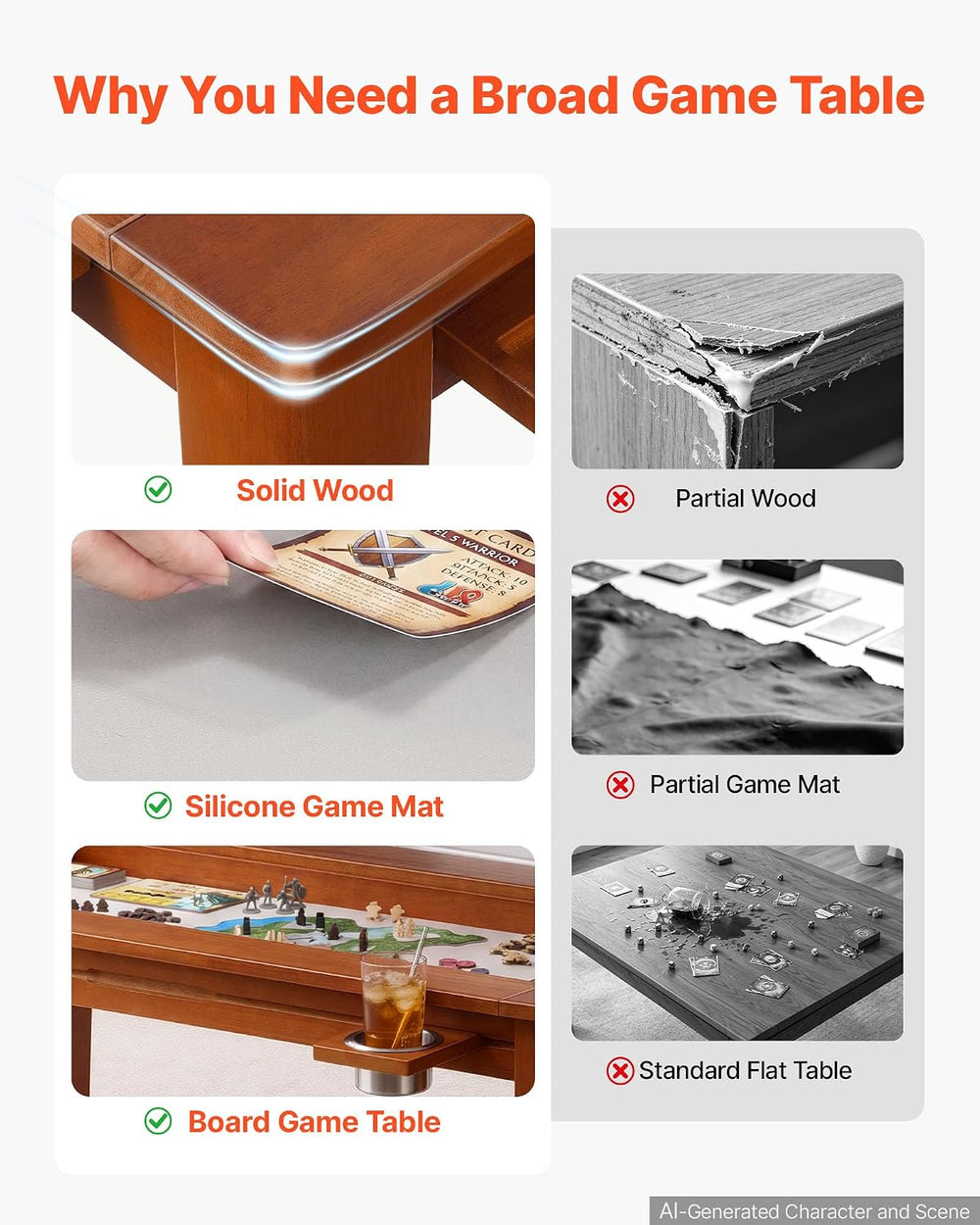 VEVOR Board Game Table 2-in-1 Gaming and Dining Table 47.2 x 23.6 x 17.7 in