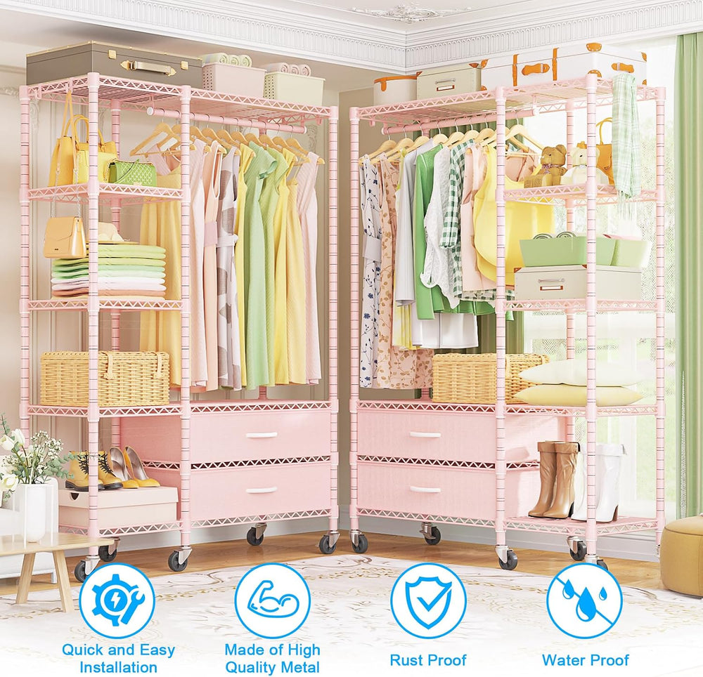 Ulif F3R Heavy Duty Clothes Rack(With Lockable Wheels)Freestanding Clothing R...