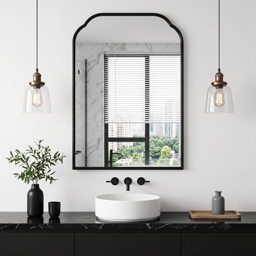 39"x29" Black Bathroom Scalloped Mirror, Rust-Proof Metal Frame