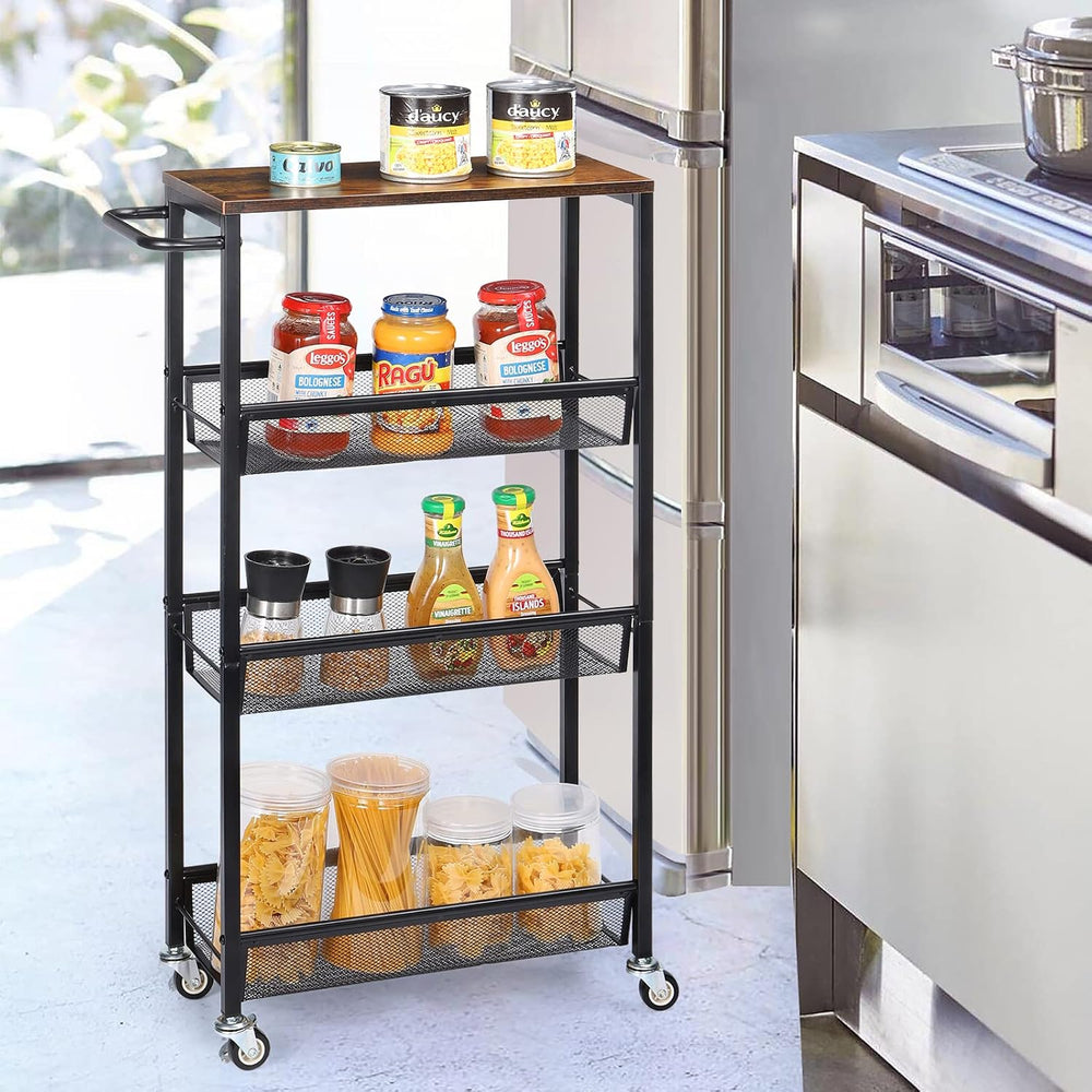MOOACE Slim Storage Cart, 4 Tier Narrow Kitchen Rolling Cart with Wheels