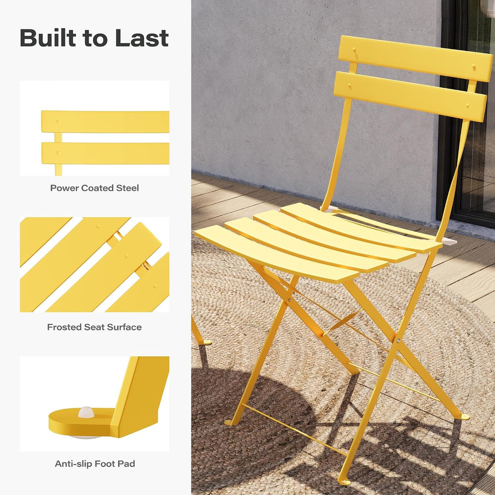 LAUSAINT HOME 3-Piece Steel Bistro Set, Weather-Resistant Folding Small Patio...