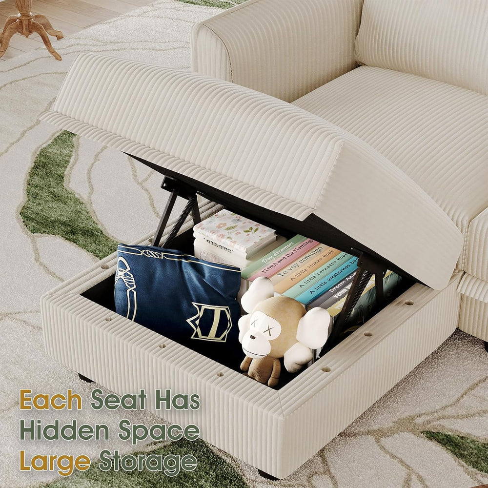 LLappuil 137" Modular Sectional Sofa with Storage, 9 Seater Corduroy U S...