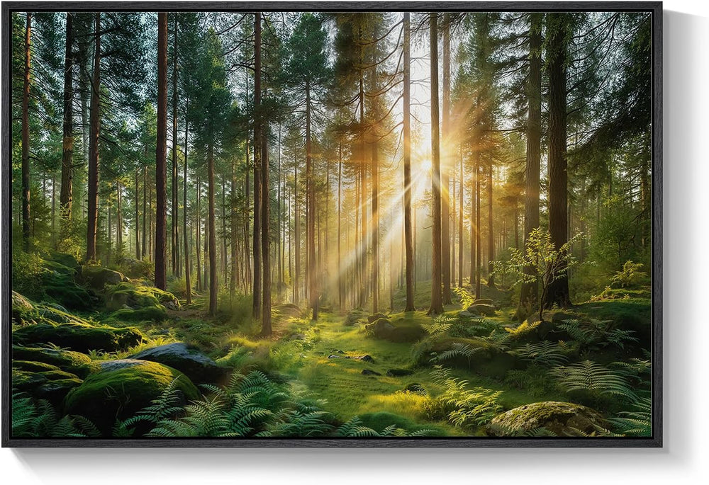 Framed Nature Forest Landscape Canvas Wall Art for Living Room, 24x36 Inch