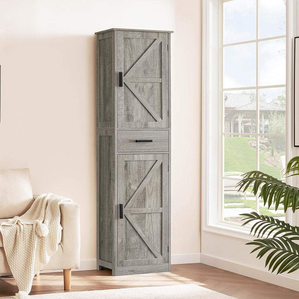 TEENFON Tall Bathroom Cabinet, Storage Cabinet with 6 Shelves & Drawer