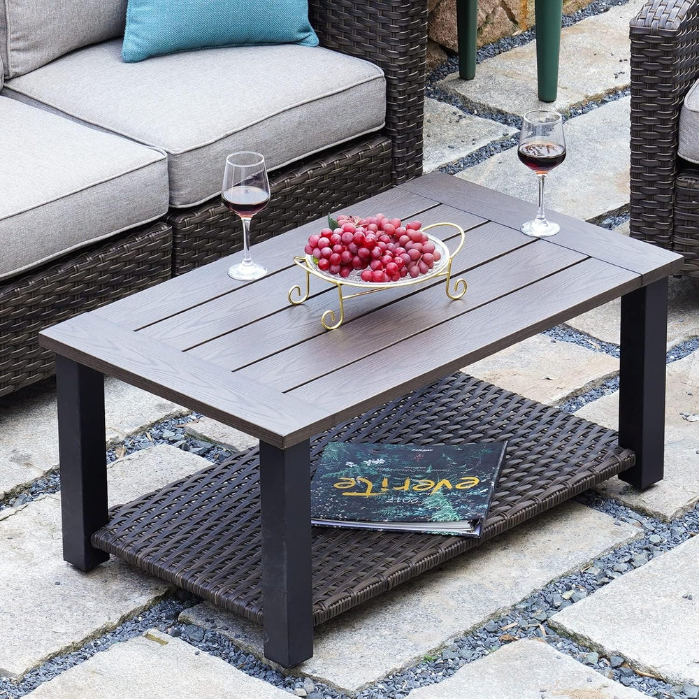 Grand patio Outdoor 40" Coffee Table with Wicker Storage Shelf