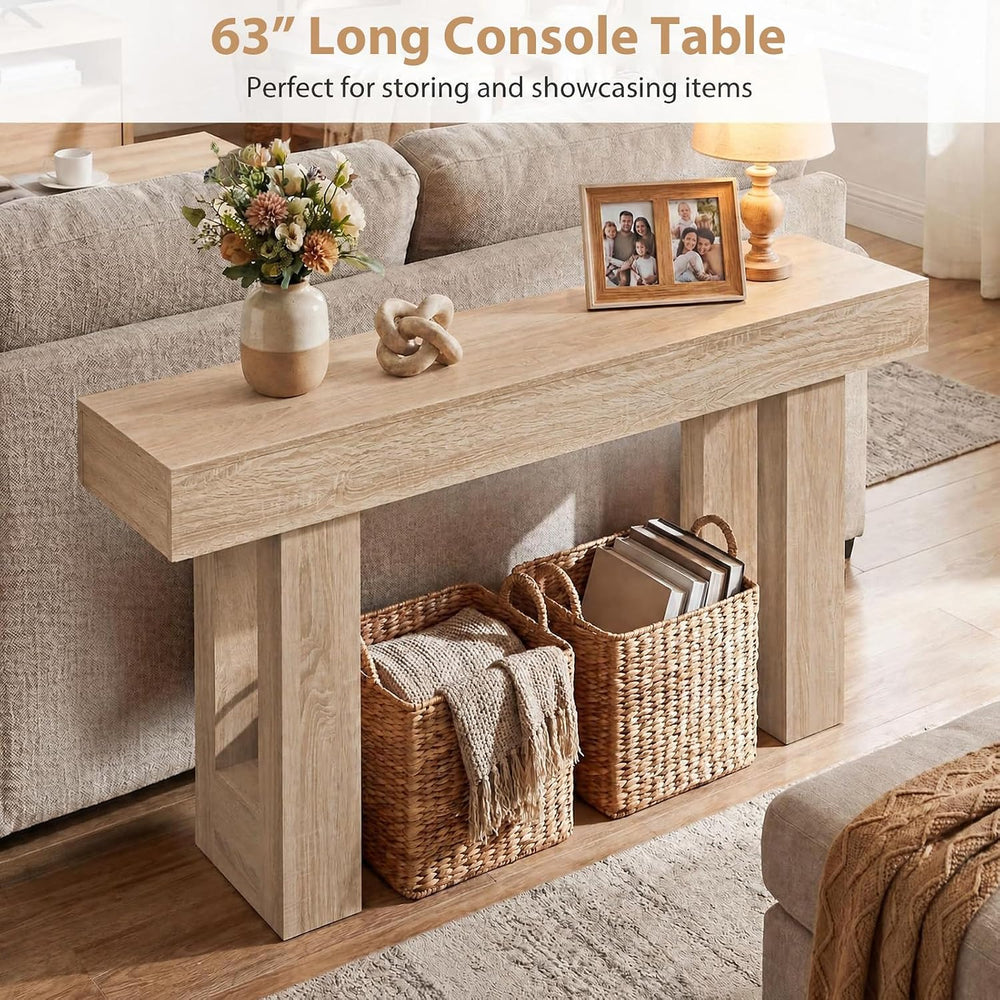 GIANTEX 63" Long Console Table, Farmhouse Wooden Rectangular Sofa Table