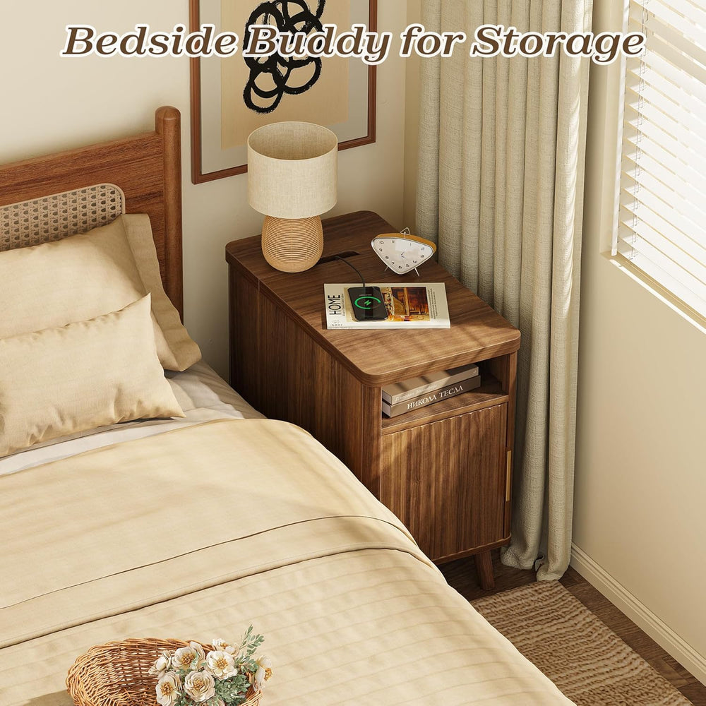 Huuger Narrow Nightstand with Charging Station, USB-C Port