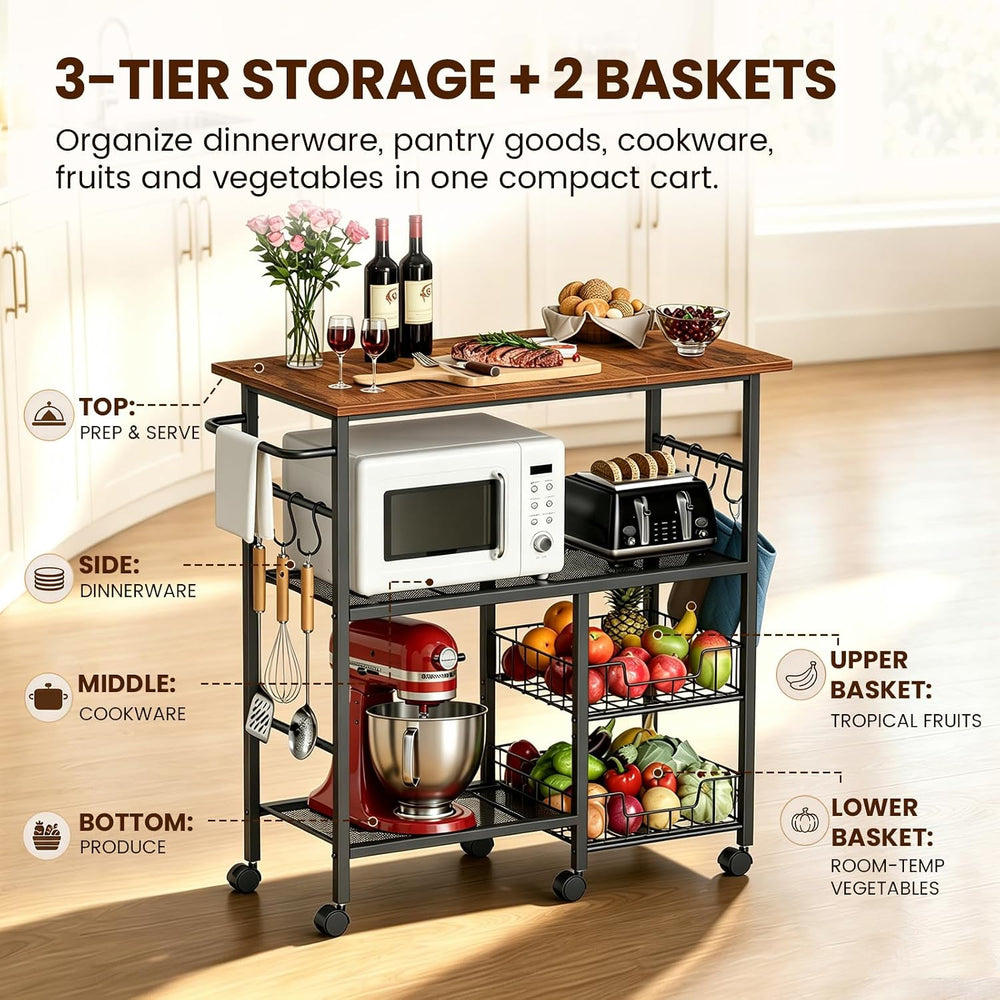 Snughome Rolling Kitchen Island with Storage, Microwave Stand Cart