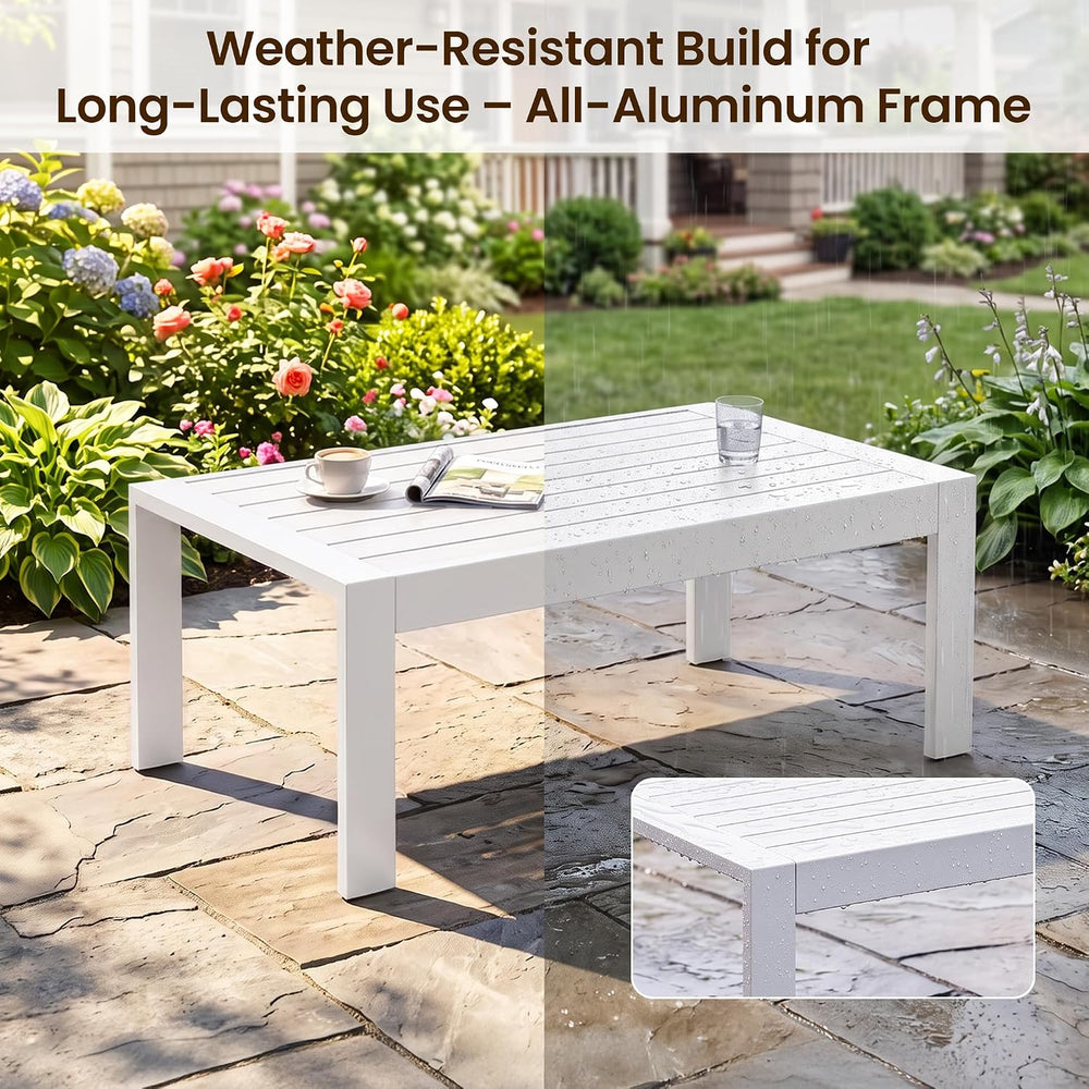 Aluminum Outdoor Coffee Table, Patio Coffee Table, White Outdoor Table