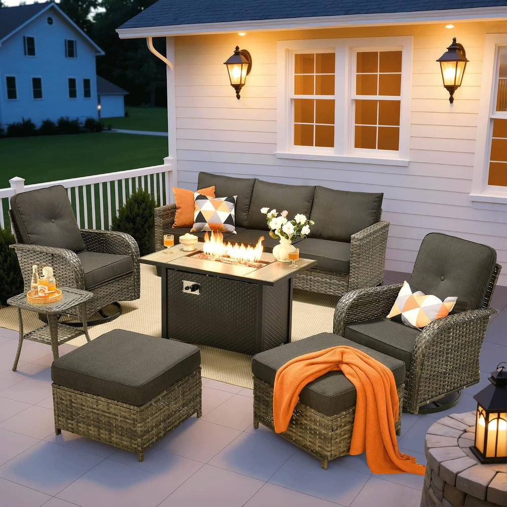 ovios 7 Pieces Patio Furniture Set, Outdoor Wicker Sofa Couch with Swivel Gli...