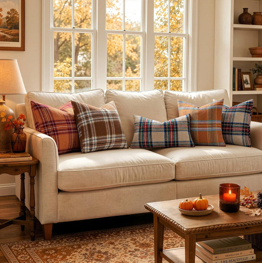 MIULEE Fall Plaid Decorative Pillow Covers Set of 2 16x16 Orange