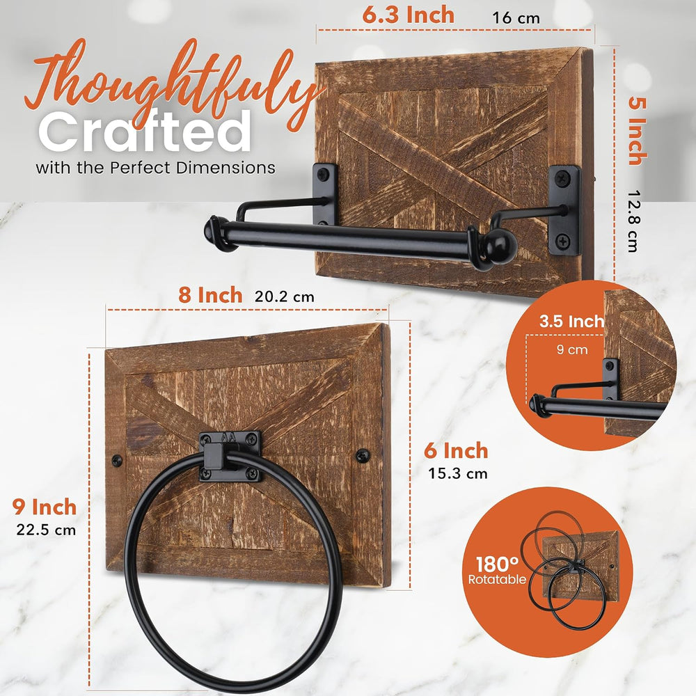 Autumn Alley Rustic Farmhouse Toilet Paper Holder and Towel Ring, Wall Mount,...