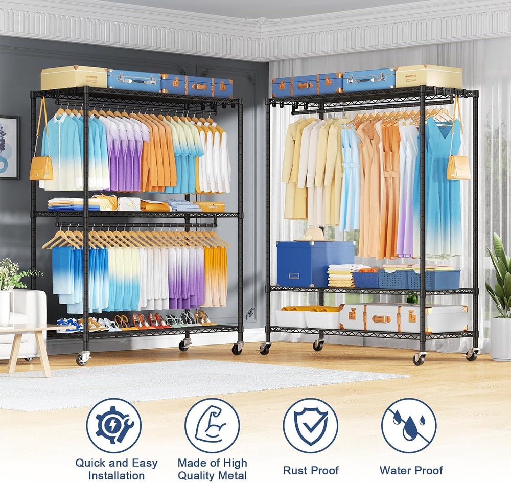 ULIFHOME P8 Max Heavy Duty Clothes Rack(With Extended Width Design) Rolling C...