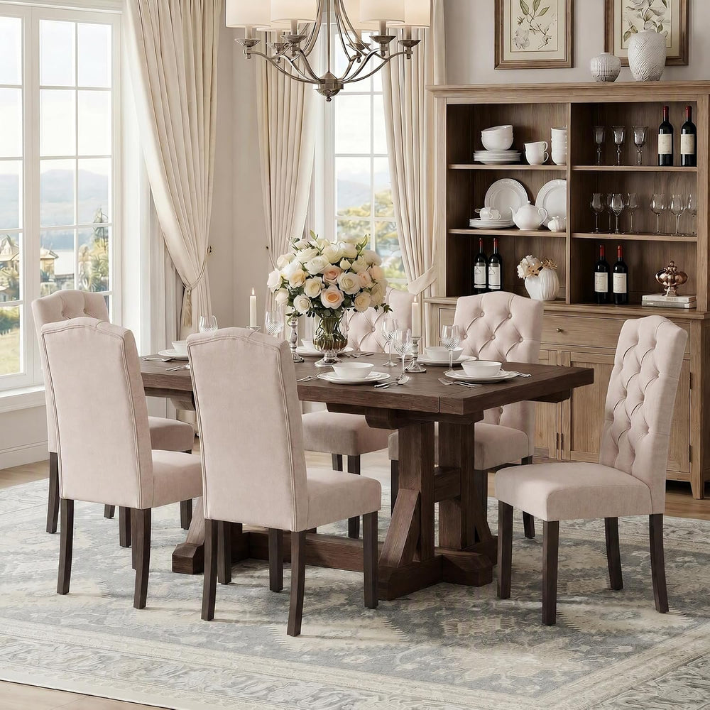 Tufted Dining Chair Fabric Button Upholstered Modern Kitchen Diner Set of 6