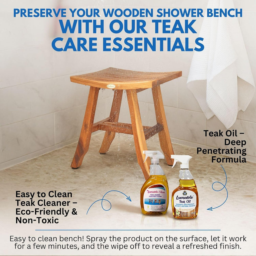 EcoDecors Satori 18-Inch Natural Teak Shower Stool, Waterproof