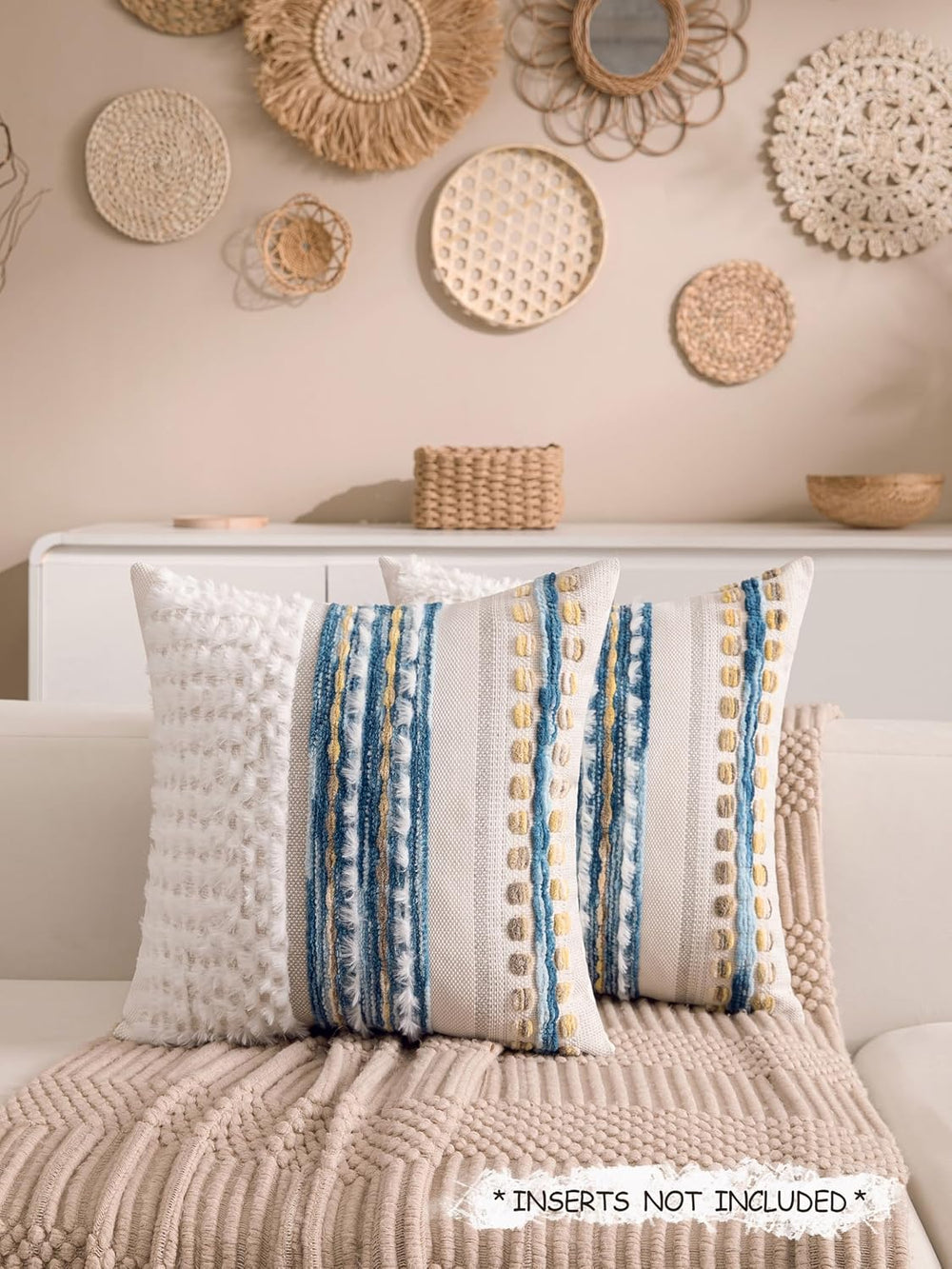 Boho Chenille Tufted Couch Throw Pillow Covers 18x18 Inch Set of 2 Farmhouse ...