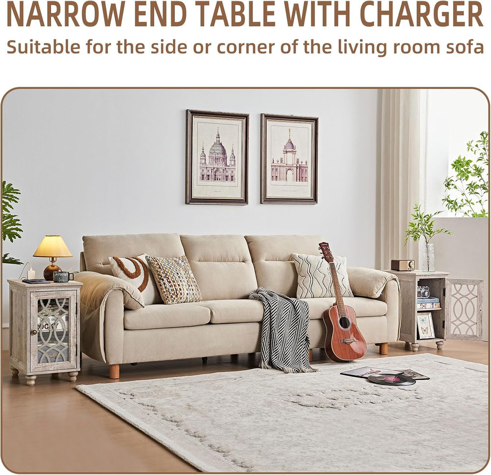 Joaxswe Narrow Side Table with Charger, Glass Door Storage