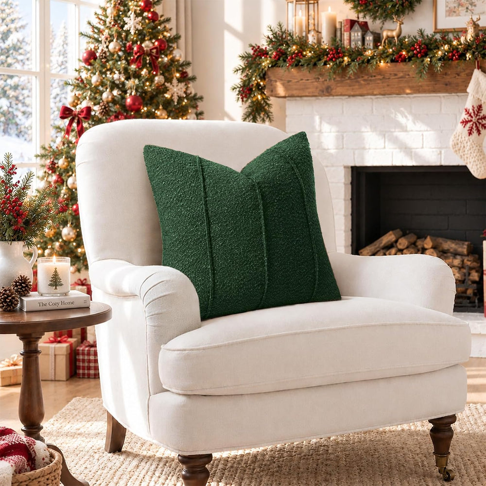 YCOLL Christmas Green Boucle Pillow Covers 24x24 Set of 2, Textured Christmas...