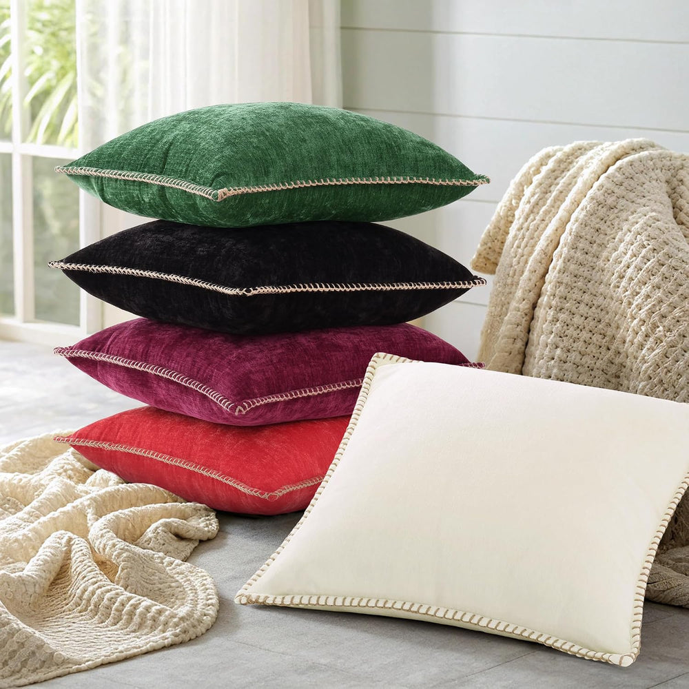 decorUhome Soft Chenille Throw Pillow Covers 24x24 Set of 2 Rhododendron