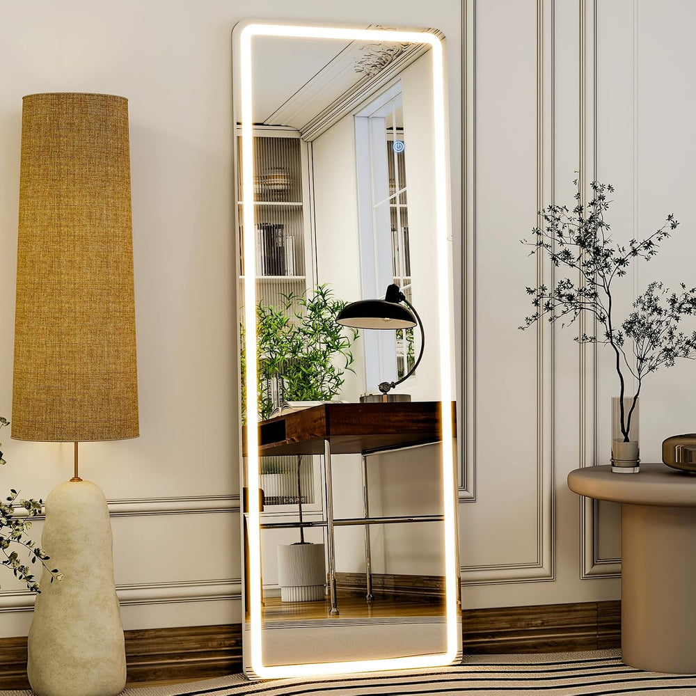 GLSLAND 56" x 20" Full Length Mirror, LED Lighted Floor Standing Mi...