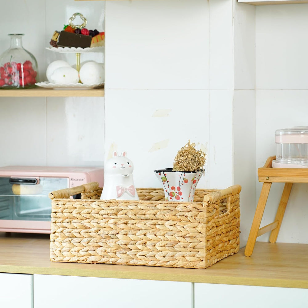 VATIMA Extra Large Wicker Basket Rectangular with Wooden Handles for Shelves,...