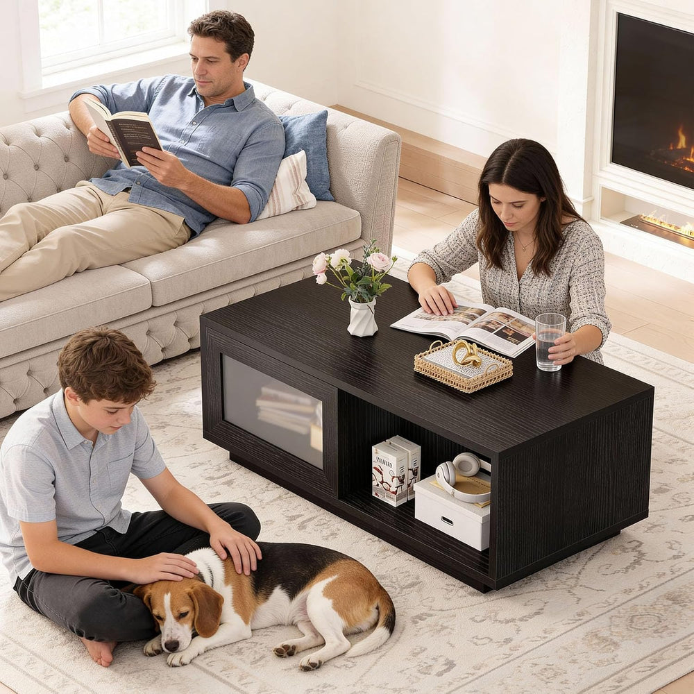 HSH 47 Inch Black Oak Coffee Table for Living Room with Storage