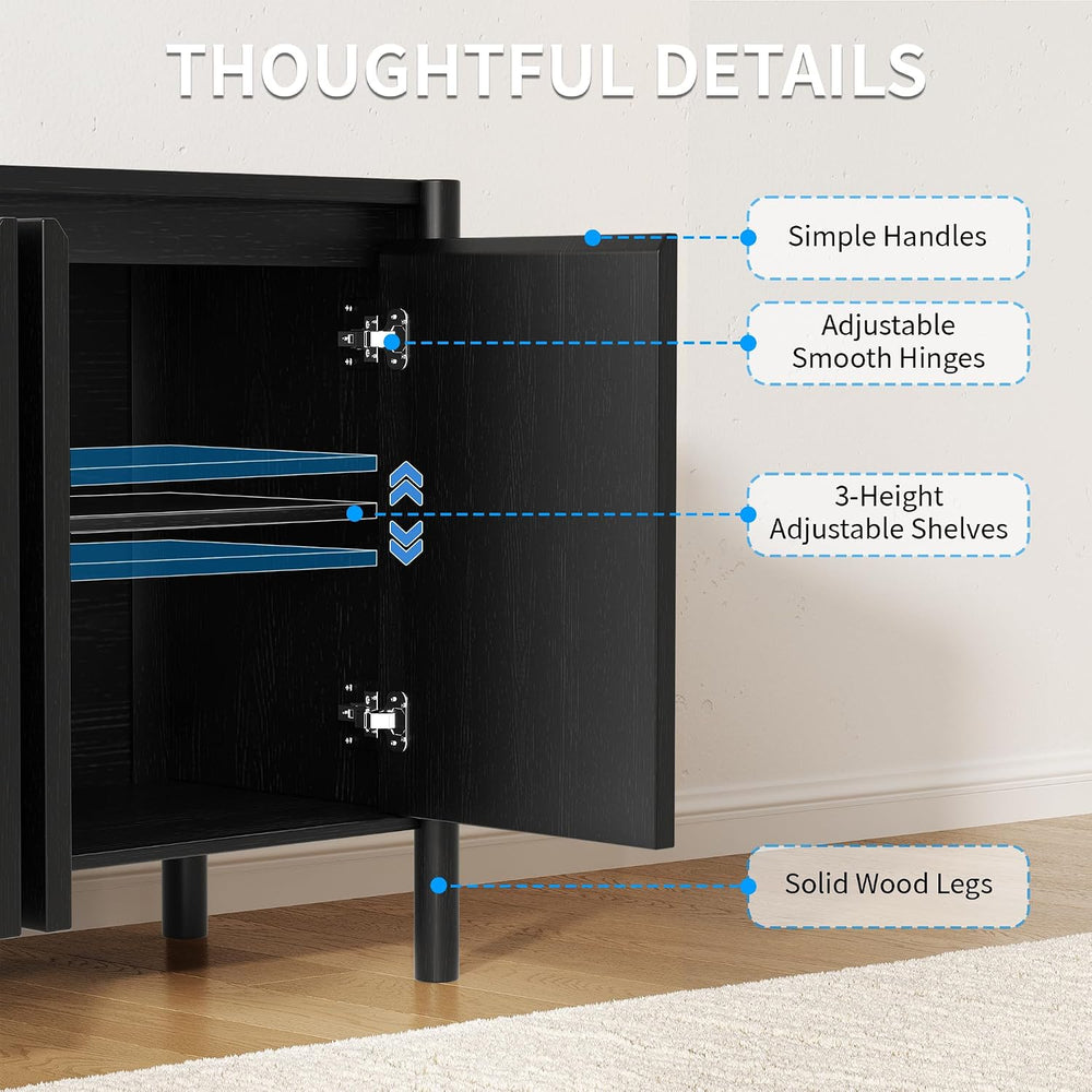 59 Inch Black Buffet Cabinet, Mid Century Wood Sideboard Storage