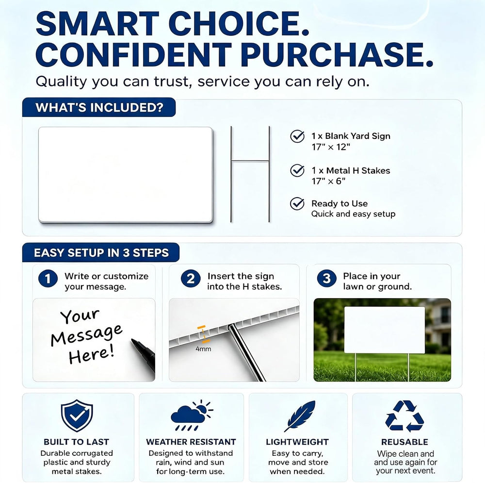Blank Yard Signs with Metal Stakes, 20Pack 17x12 Inches Corrugated Plastic La...