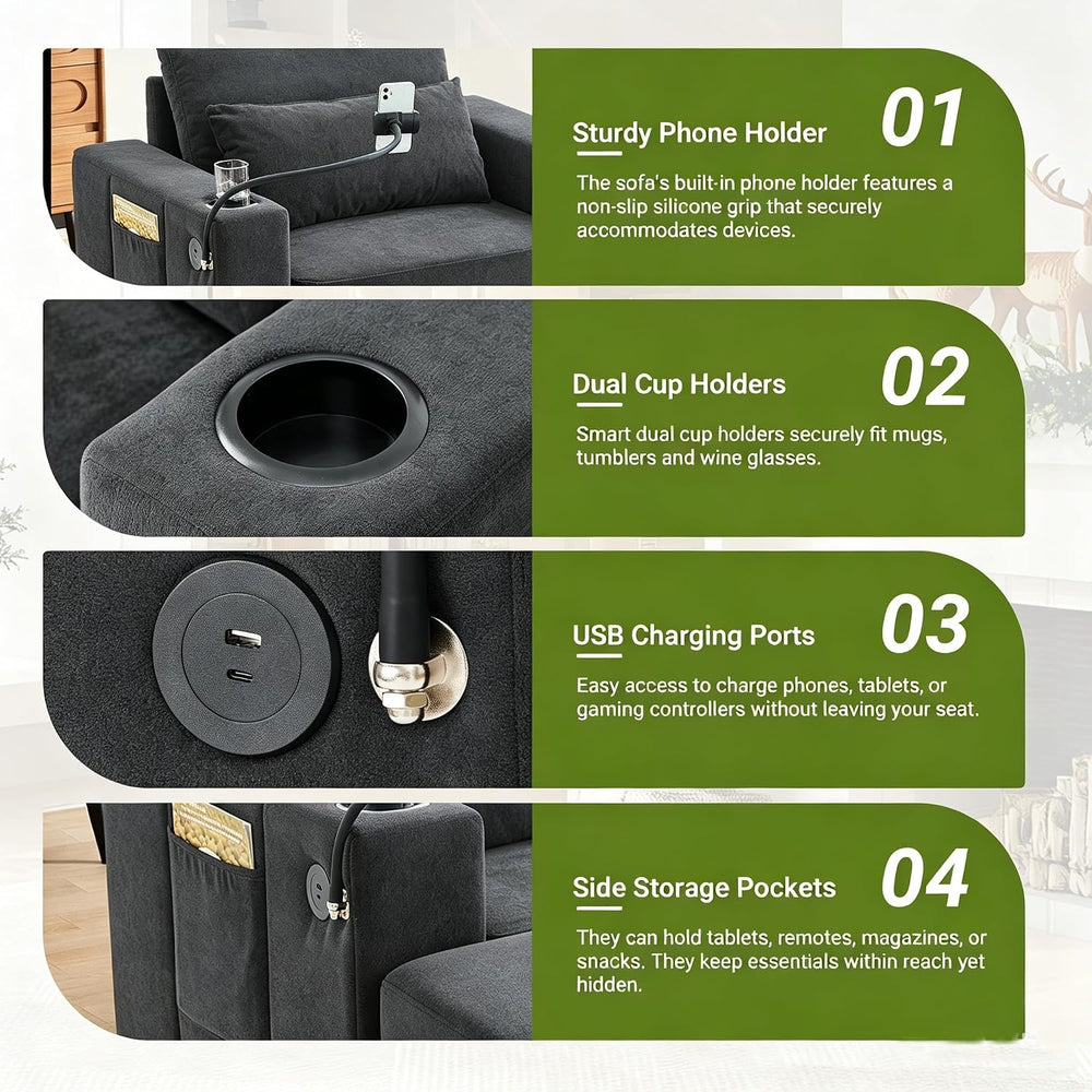 52" Boneless Chaise Lounge, Oversized Reading Chair with Ottoman, Dark Grey
