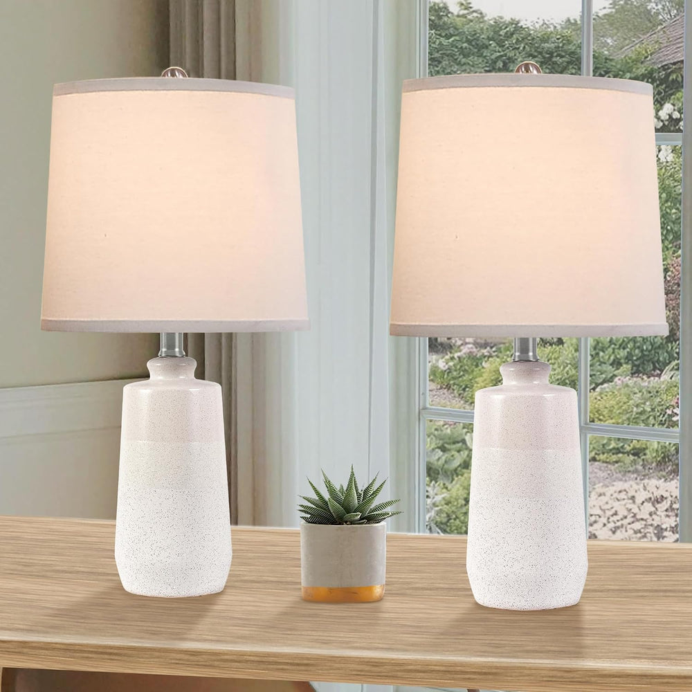 20.5" Ceramic Nightstand Lamps Set of 2 for Bedroom, White End Table Lamps