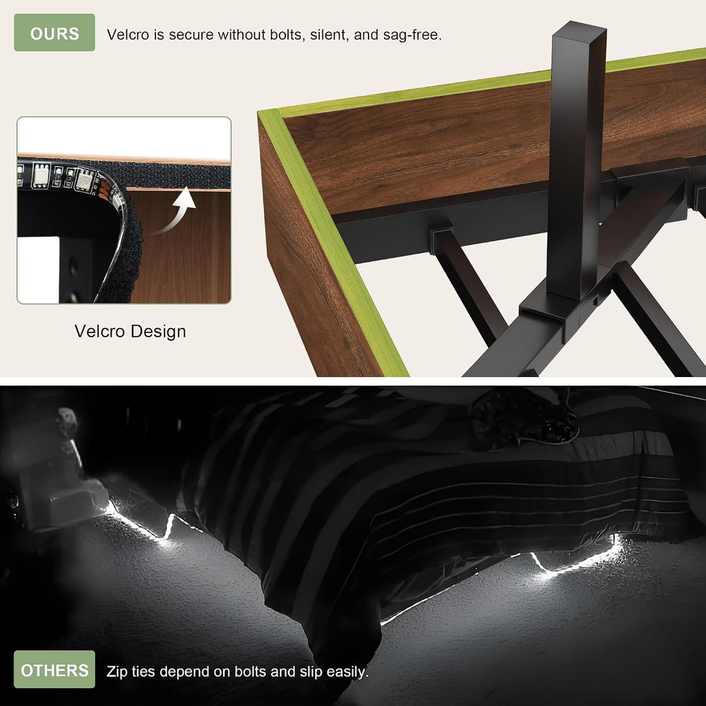 Feonase Floating Bed Frame Full with Led Lights and Charging Station, Wood Fu...