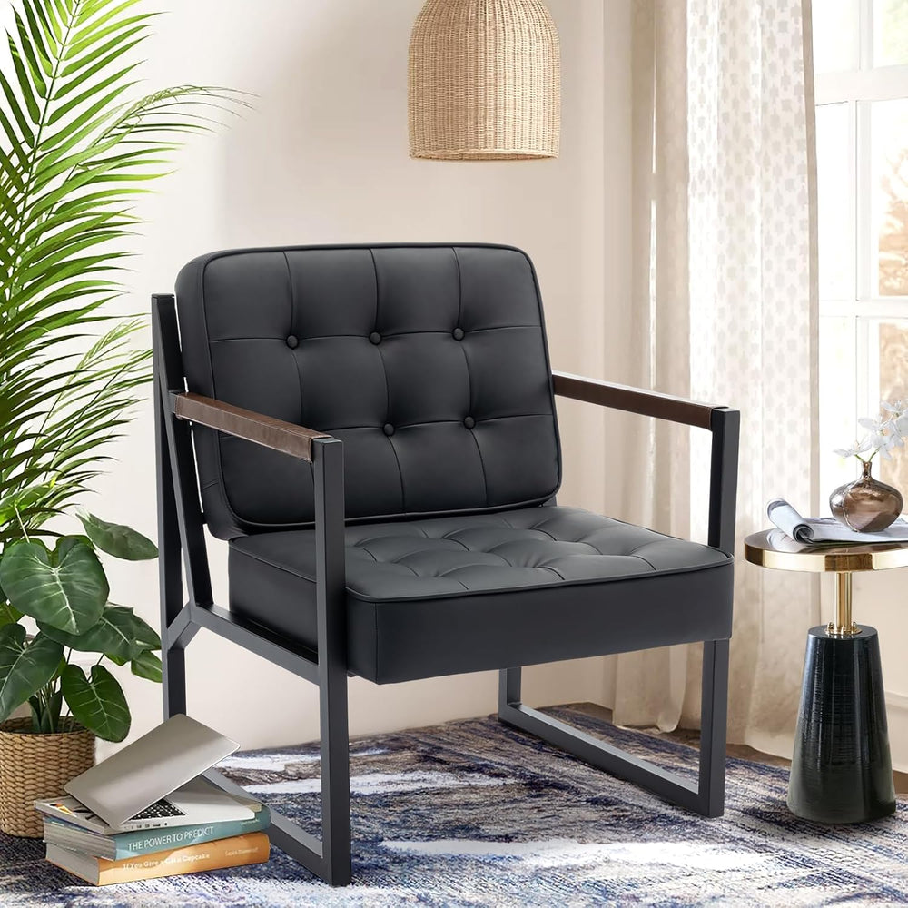 MALOL Black Leather Accent Chair, Accent Arm Chair for Living Room, Comfy Arm...