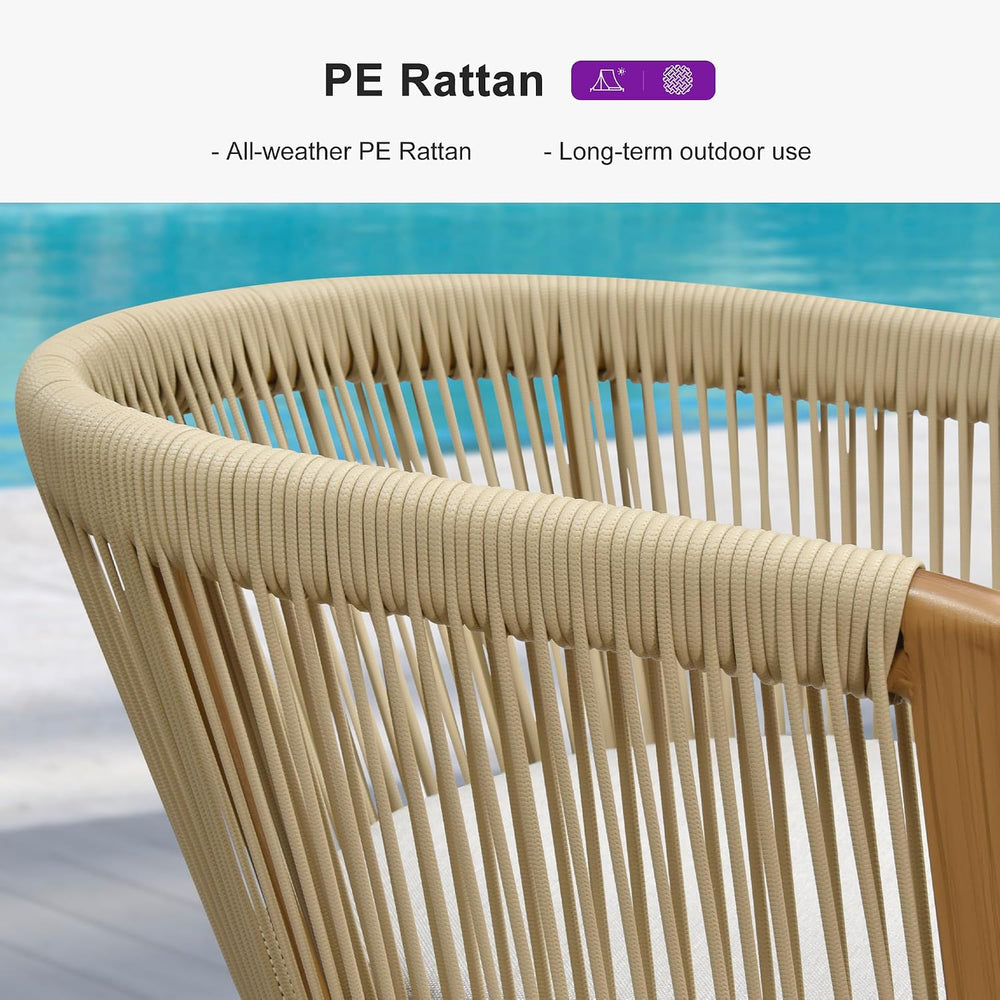 PURPLE LEAF 4 PCS Outdoor Height Bar Stools Rattan with Cushion, Teak