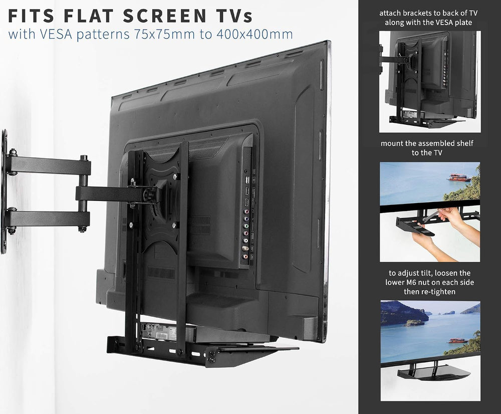 VIVO Black 18 in Under Above VESA Back of TV Wall Mount Shelf, MOUNT-SF04R