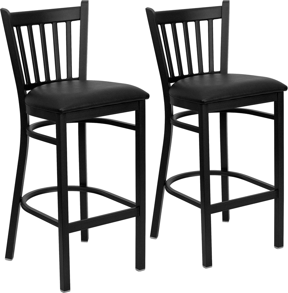 Flash Furniture Hercules Vertical Back Restaurant Barstool, Black, 2-Pack