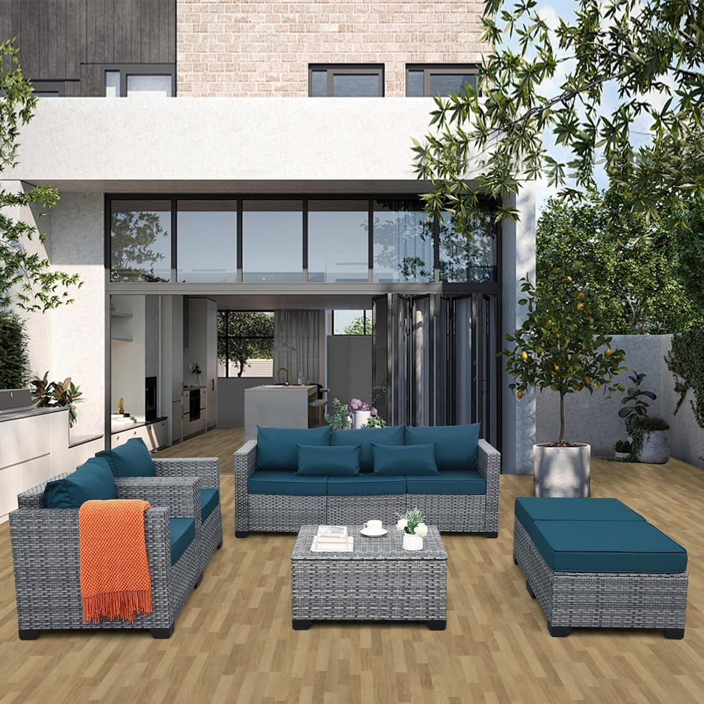 Lviden 6 Pieces Wicker Patio Furniture Sets Outdoor Conversation Set HDPE Rat...