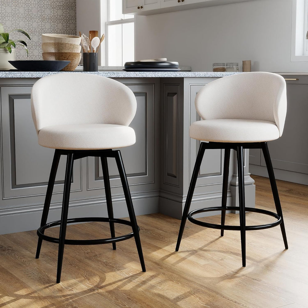 Bar Stools Set of 2, 360° Swivel Breathable Fabric Kitchen Counter Height Sto...