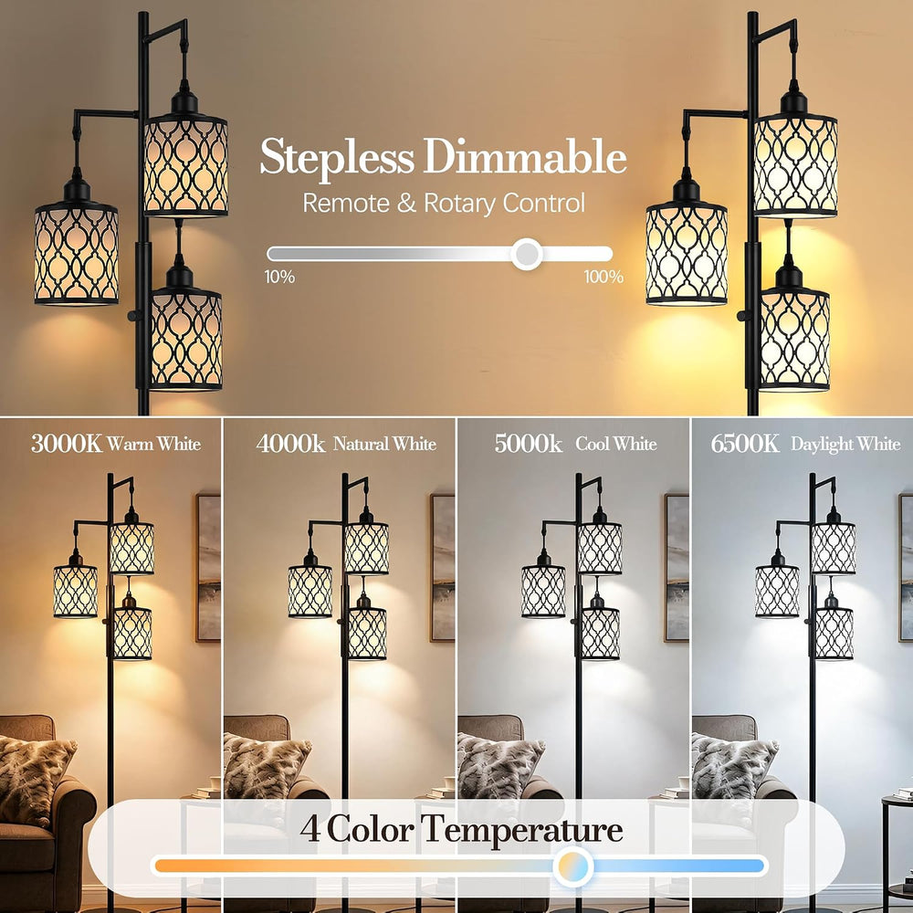 73" Dimmable Floor Lamps for Living Room, Standing Lamp with Remote, Black