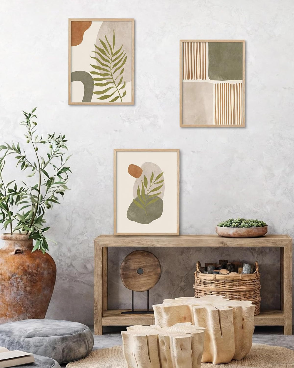 HesenDot Natural OAK Wood Abstract Leaf Framed Wall Art,12x16in