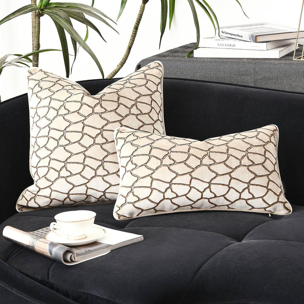 20x20 Cream Cut Velvet Pillow Covers with Raised Texture