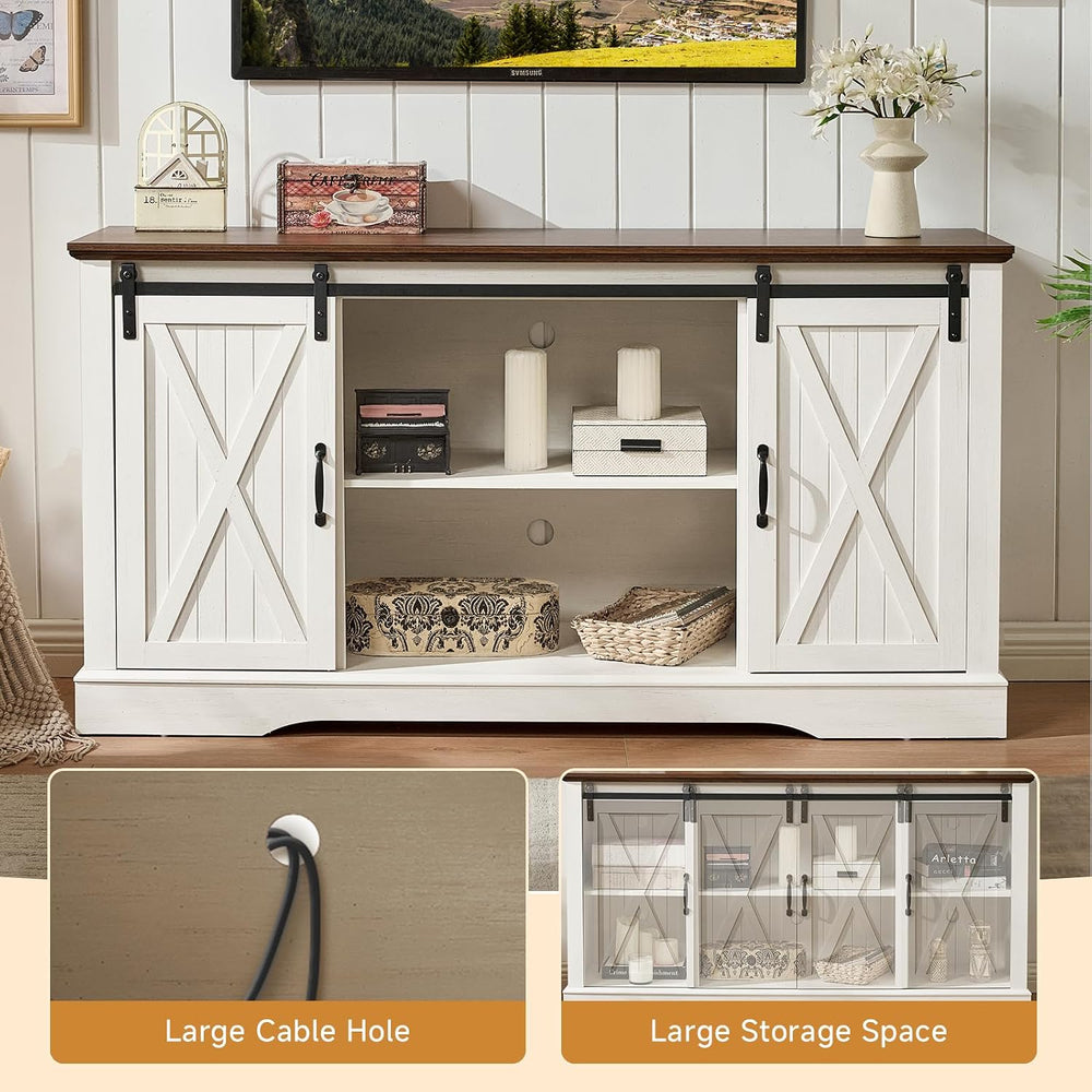 ROCKPOINT 58 Inch Farmhouse Entertainment Center,TV Stand with Sliding Barn D...