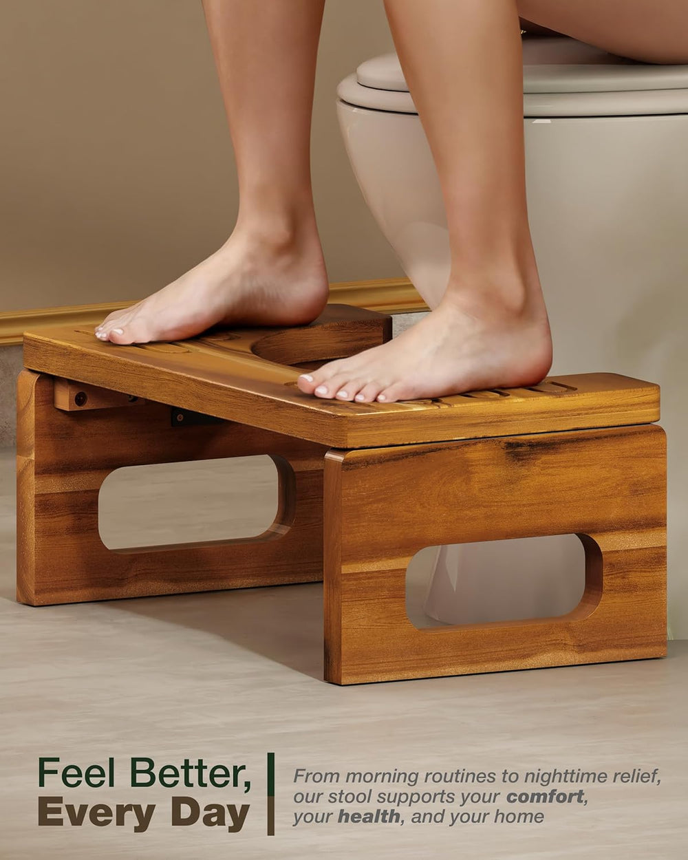 BLUEWEST Foldable Toilet Stool, 7 and 9 Inch Adjustable Height, Acacia Wood